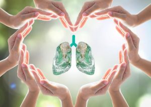 Medical Equipment Calibration - World no tobacco day campaign, lung in heart-shaped hand protection health care design logo concept. Element of this image furnished by NASA