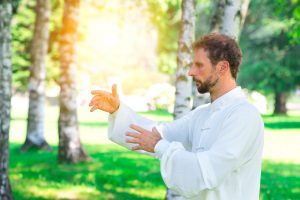 Medical Equipment Calibration - An instructor practice of Tai Chi Chuan in the park. Detail of hand positions